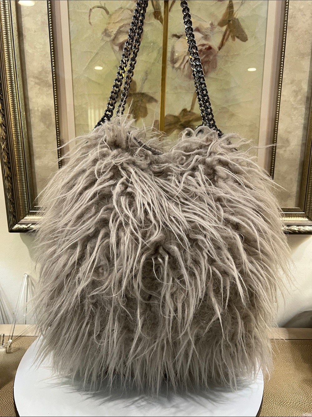 Stella McCartney Falabella Gray Faux Fur Shoulder Bag - Picture 5 of 14